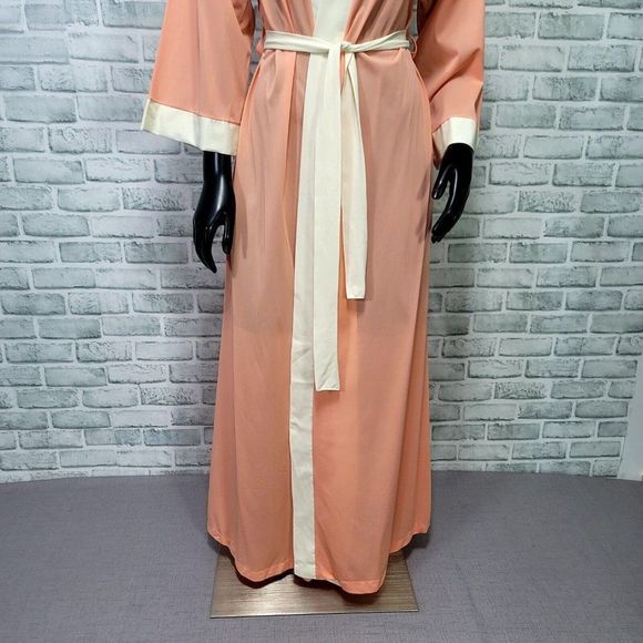 Vintage 70s Berkleigh Juniors Peach Ivory Lightweight Poly Robe Lounge Wear - Picture 4 of 12